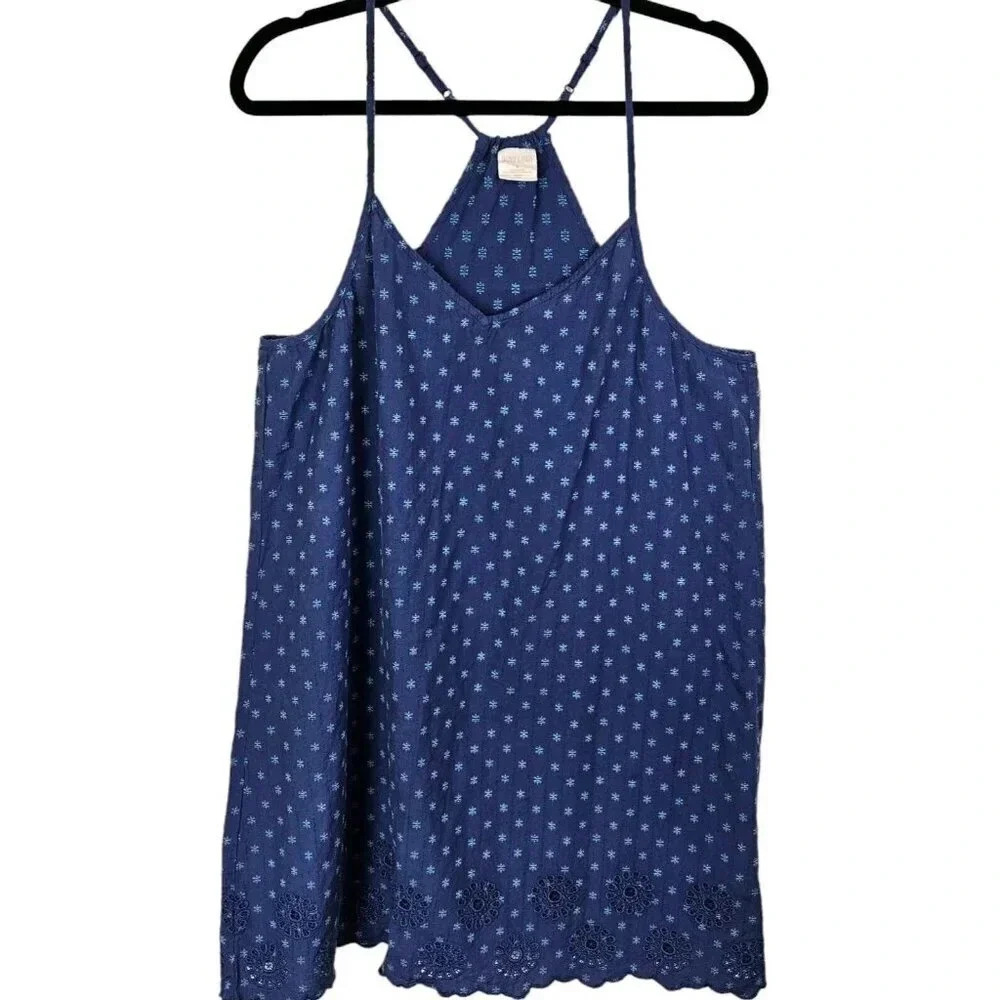 Jasmine & Ginger Tank Blue Chambray Dress Embroidery Adjustable Strap Size Large